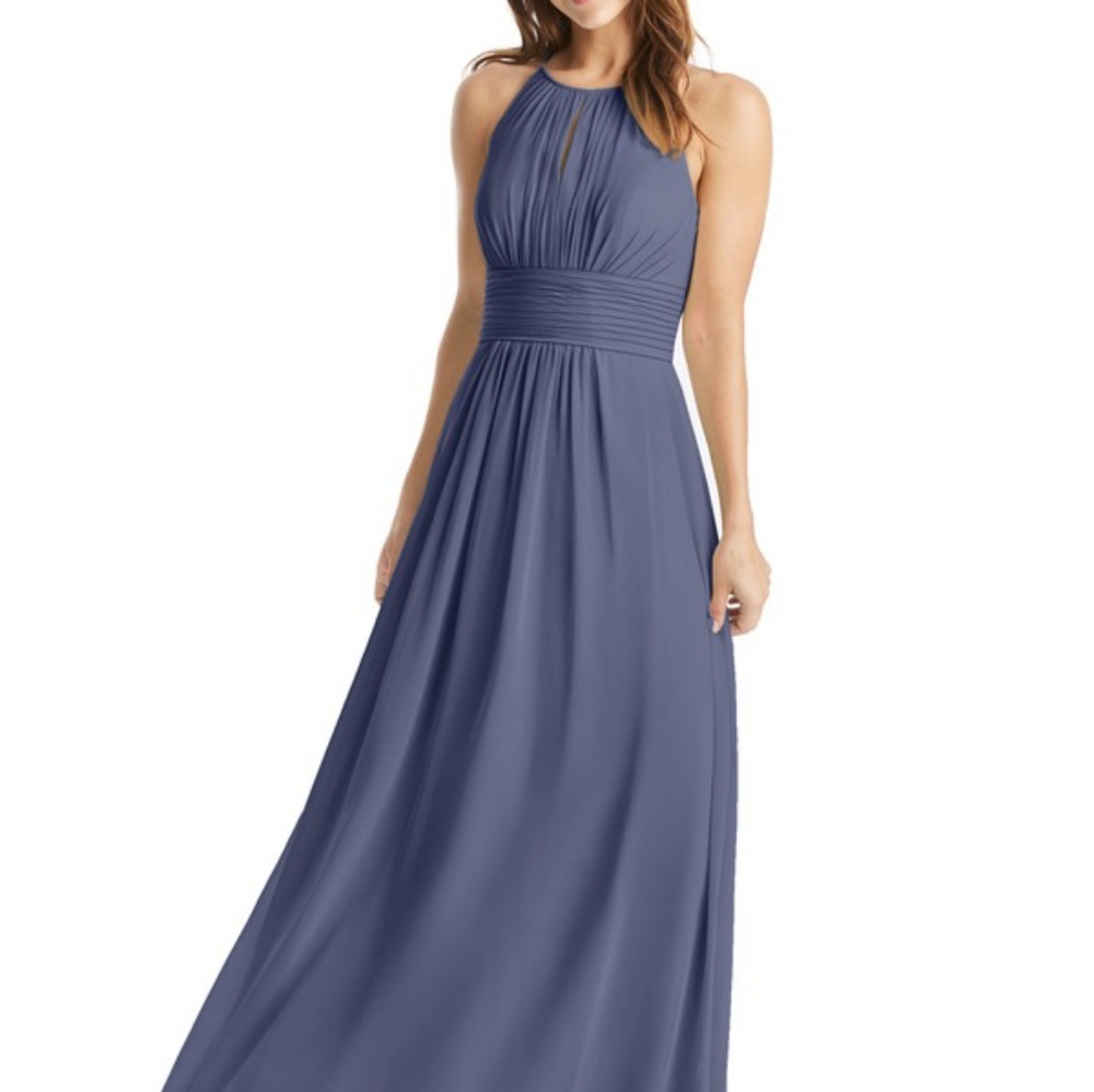 Long, elegant grecian chiffon dress in smoky plum
